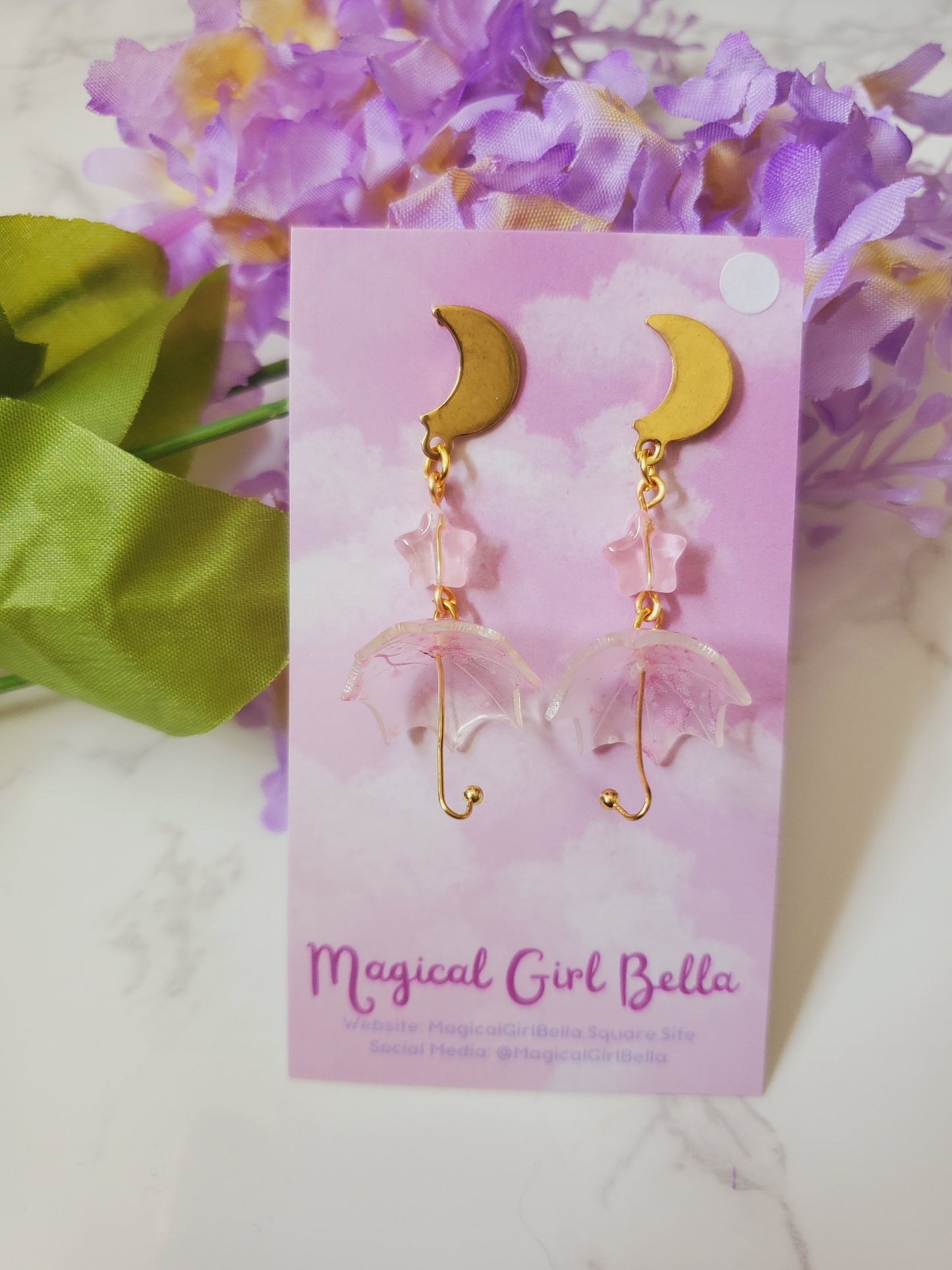 Moon Cherry Blossom Umbrella Earrings