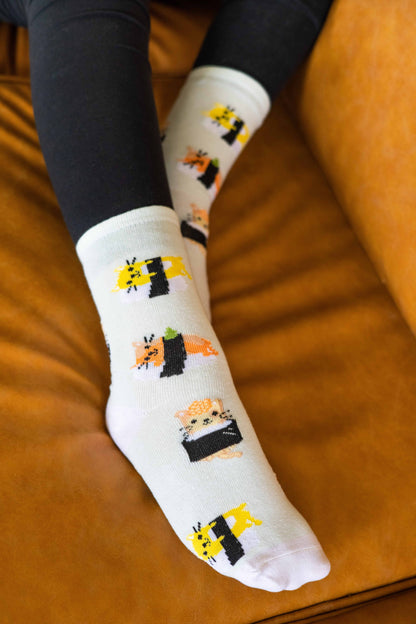 Cat Sushi Socks, Pet Owner Apparel, Unisex Crew Socks