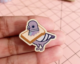 Pigeon Wearing Bread Wooden Pin