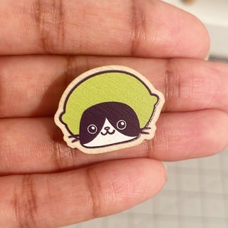Lime Cat Wooden Pin