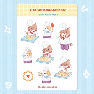 Chef Cat Makes Cookies Sticker Sheet