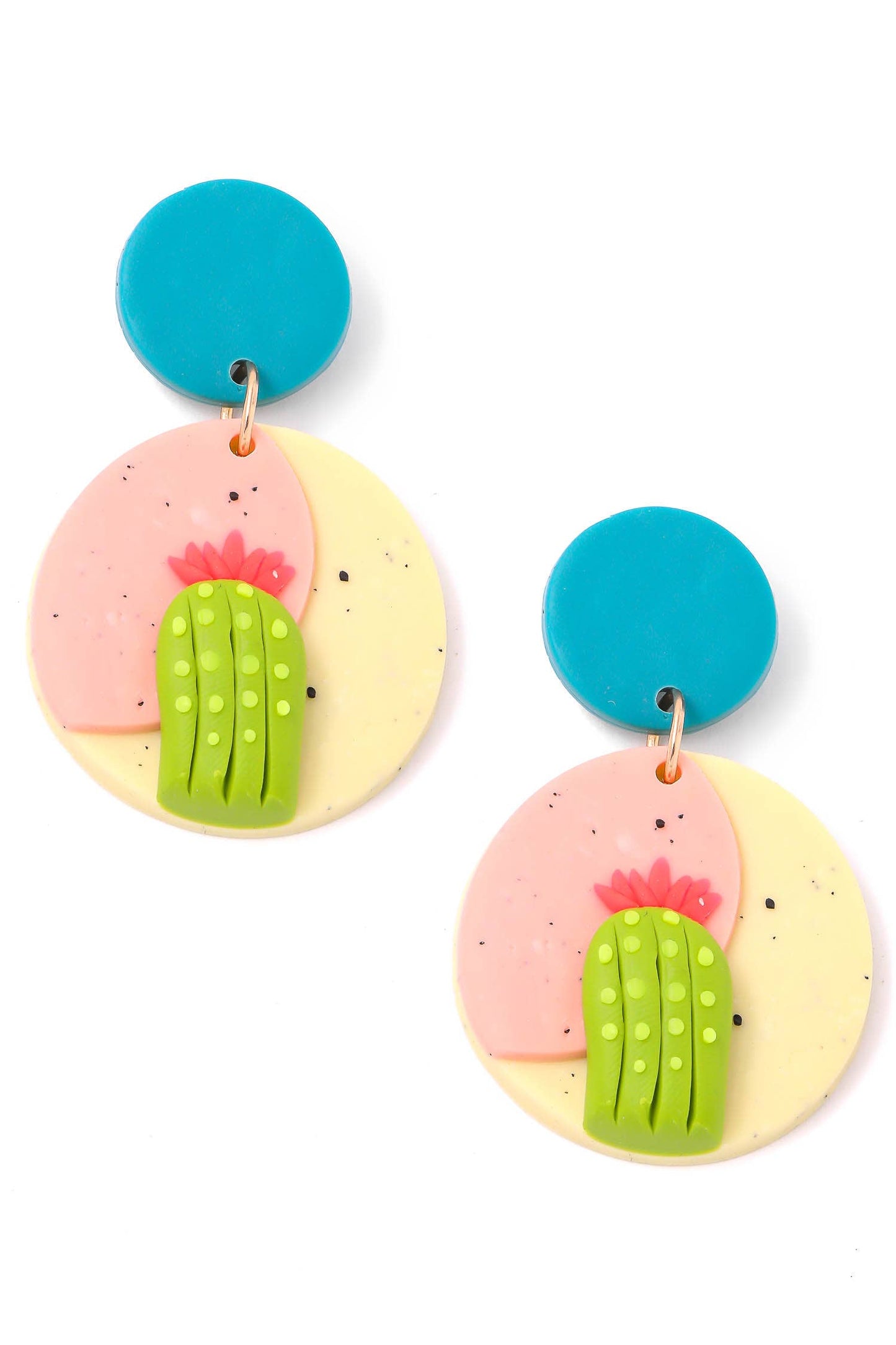 Polymer Clay Round Cactus Drop Earrings