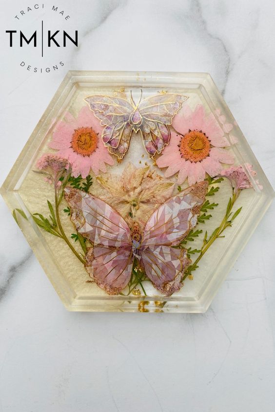 Pink & Gold Holographic Butterfly Coaster