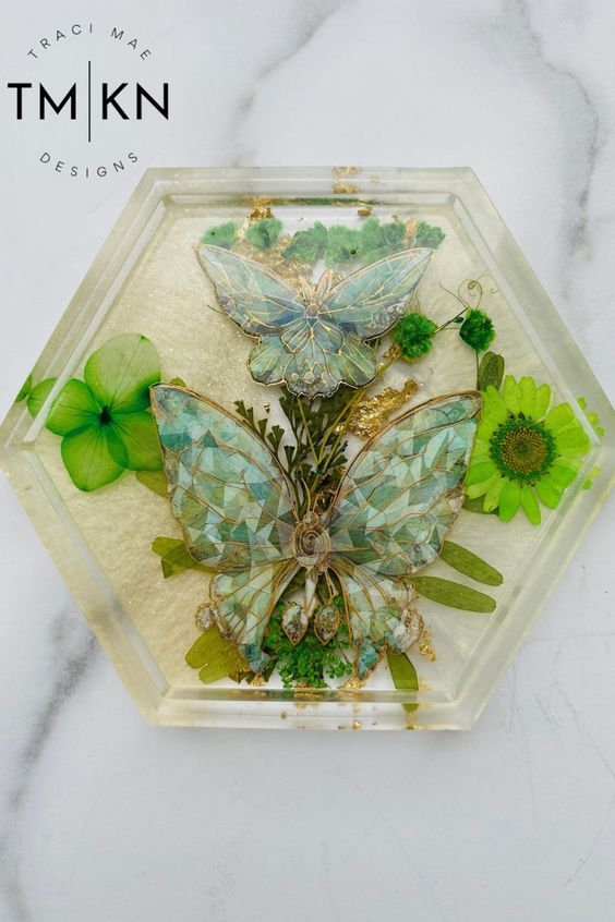 Green & Gold Holographic Butterfly Coaster