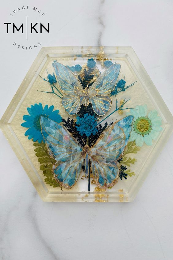 Blue & Gold Holographic Butterfly Coaster