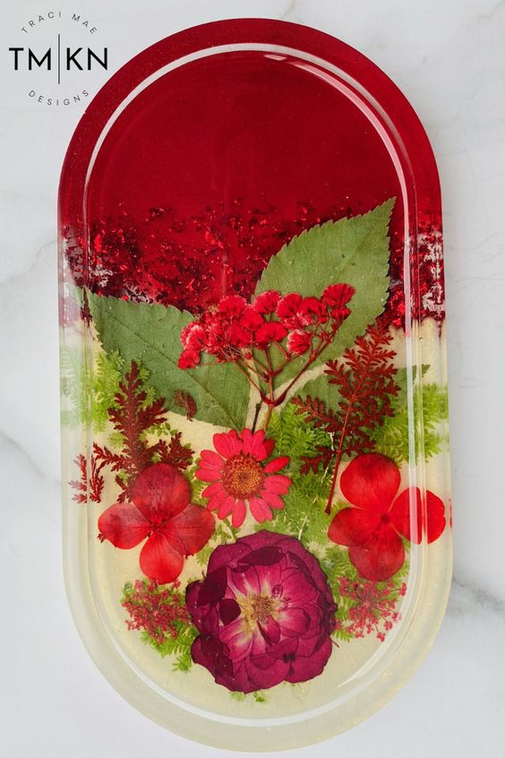 Red Floral Tray